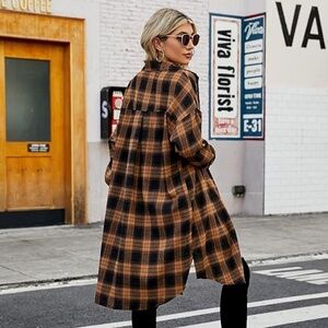 Blooming Jelly Women's Button Down Flannel Shirts Plaid Shacket Long Sleeve Coll
